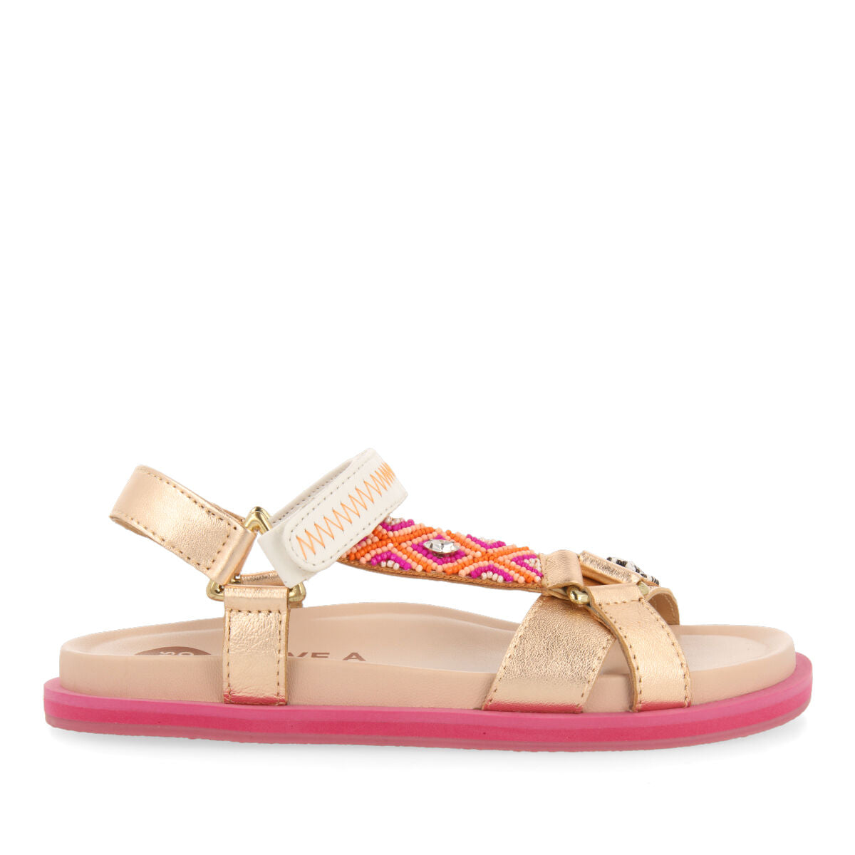 Saulcet girls sandals with anatomical inner soles and multicoloured geometric embroidery