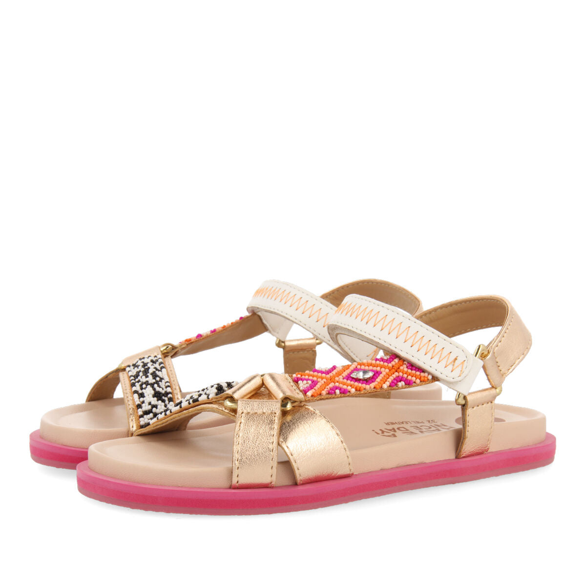 Saulcet girls sandals with anatomical inner soles and multicoloured geometric embroidery