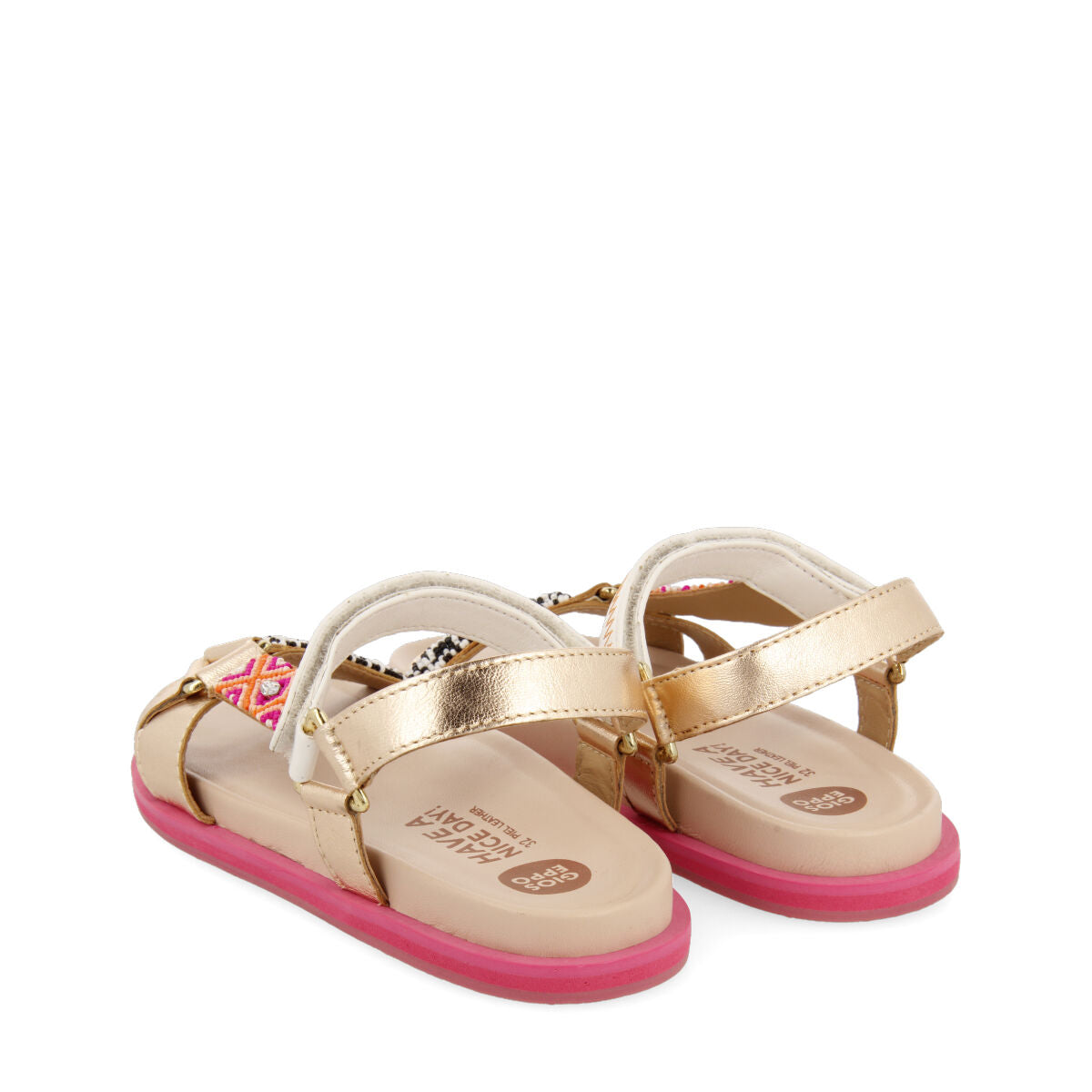 Saulcet girls sandals with anatomical inner soles and multicoloured geometric embroidery