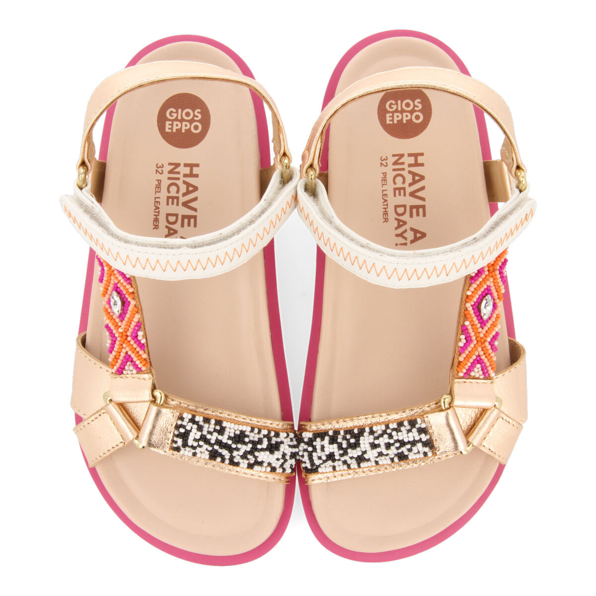 Saulcet girls sandals with anatomical inner soles and multicoloured geometric embroidery