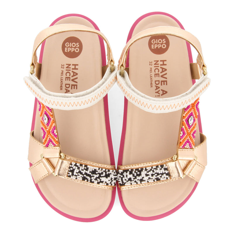 Saulcet girls sandals with anatomical inner soles and multicoloured geometric embroidery