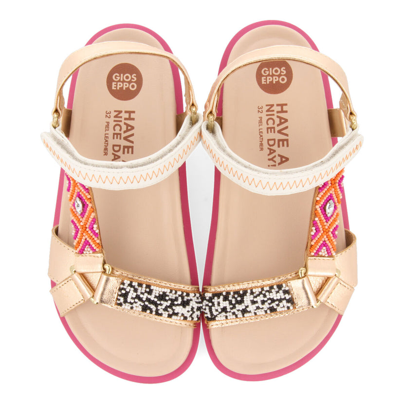Saulcet girls sandals with anatomical inner soles and multicoloured geometric embroidery