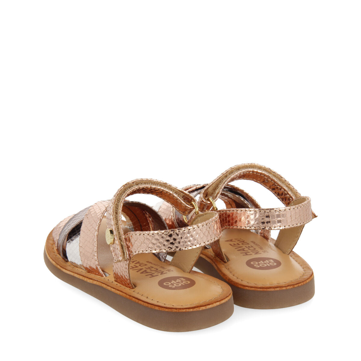 Mantena girls three colour metallic rose gold leather and animalrint sandals