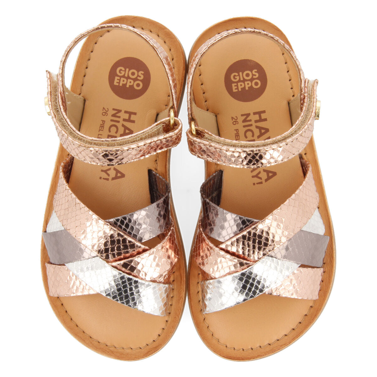 Mantena girls three colour metallic rose gold leather and animalrint sandals