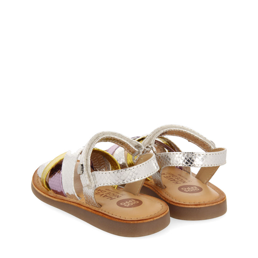 Mantena girls three colour metallic silver leather and animalrint sandals