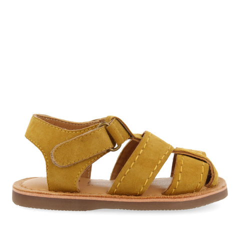 CABIXI BOYS MUSTARD LEATHER STRAPPY SANDALS