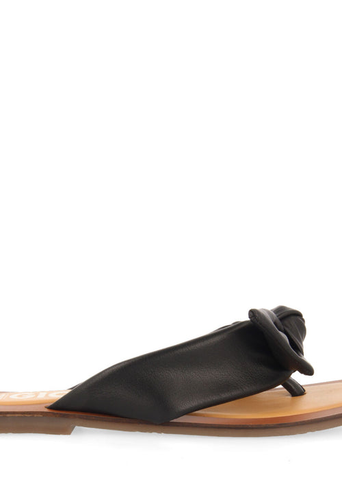 Sandalias negras de piel con detalle de nudo para mujer acucena  