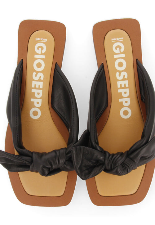 Sandalias negras de piel con detalle de nudo para mujer acucena  