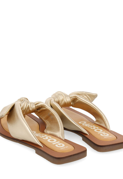 Sandalias doradas de piel con detalle de nudo para mujer acucena  
