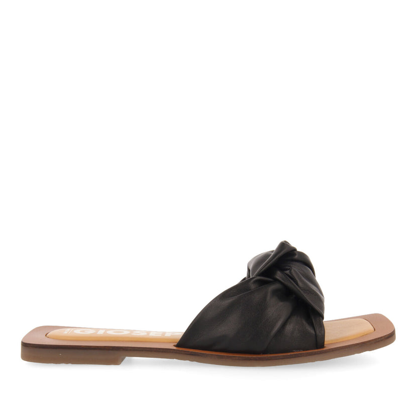 Sandalias negras de piel con detalle de nudo para mujer epone   