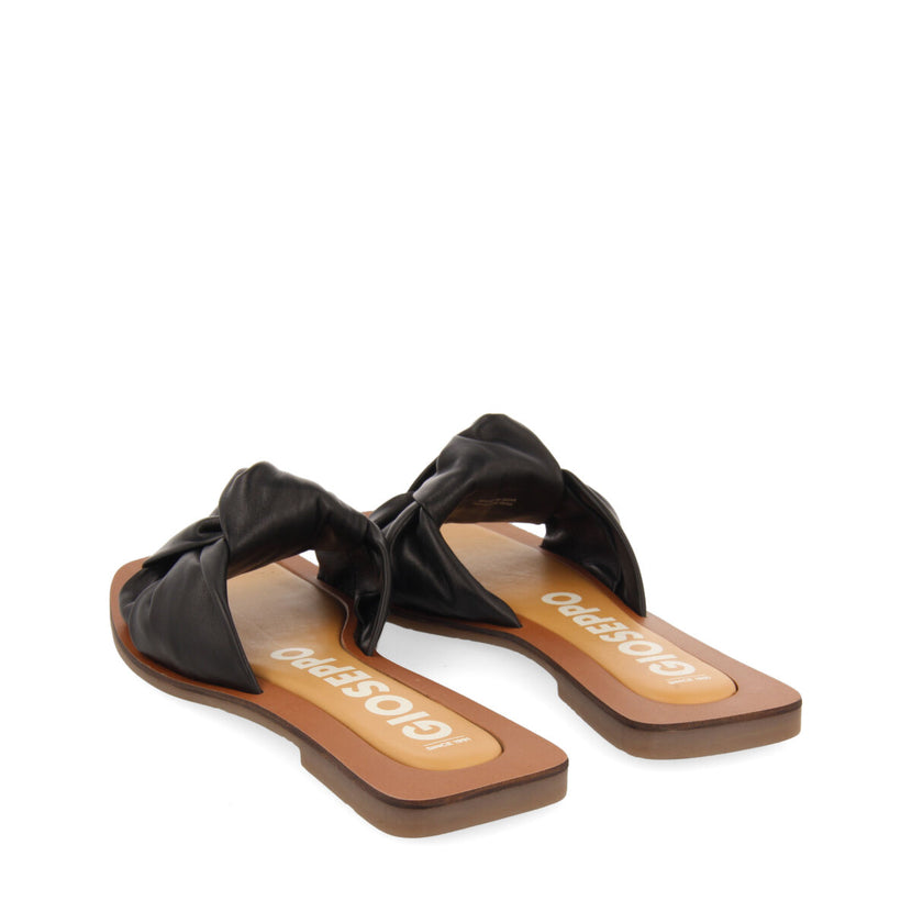 Sandalias negras de piel con detalle de nudo para mujer epone   