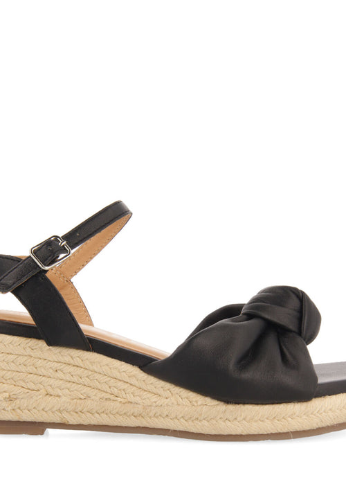 Gamboa women's black leather sandals with jute wedges
