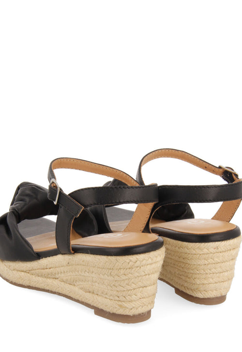 Gamboa women's black leather sandals with jute wedges
