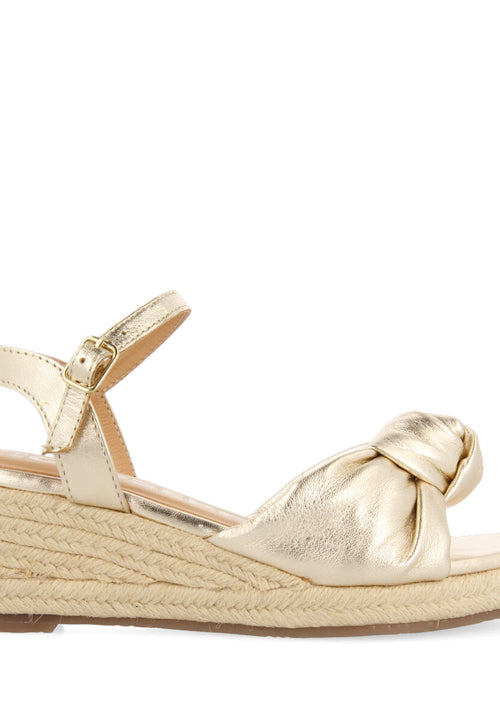 Gamboa women's gold leather sandals with jute wedges