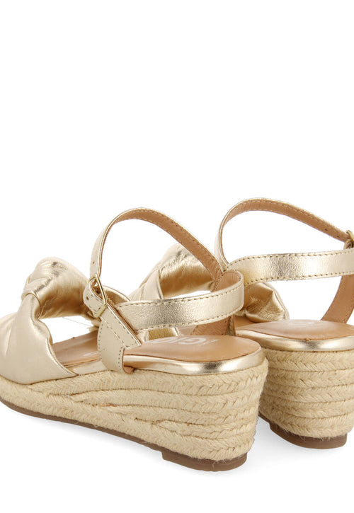 Gamboa women's gold leather sandals with jute wedges