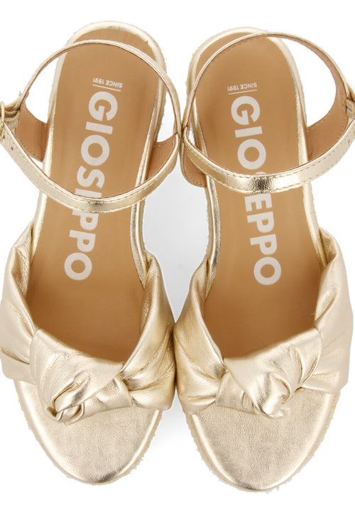Gamboa women's gold leather sandals with jute wedges