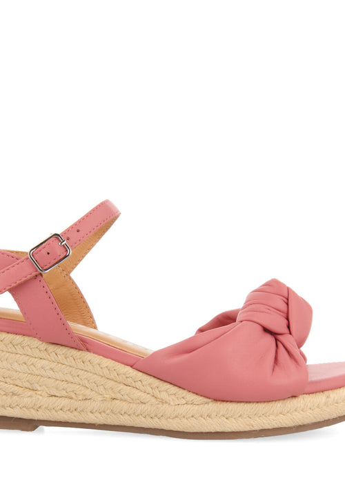 Gamboa women's pink leather sandals with jute wedges