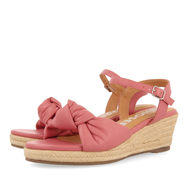 Gamboa women's pink leather sandals with jute wedges