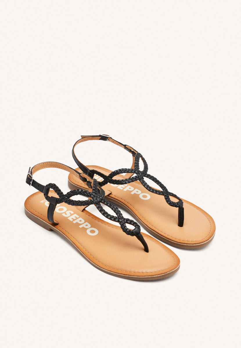Sandalias de tiras trenzadas negras para mujer merignas