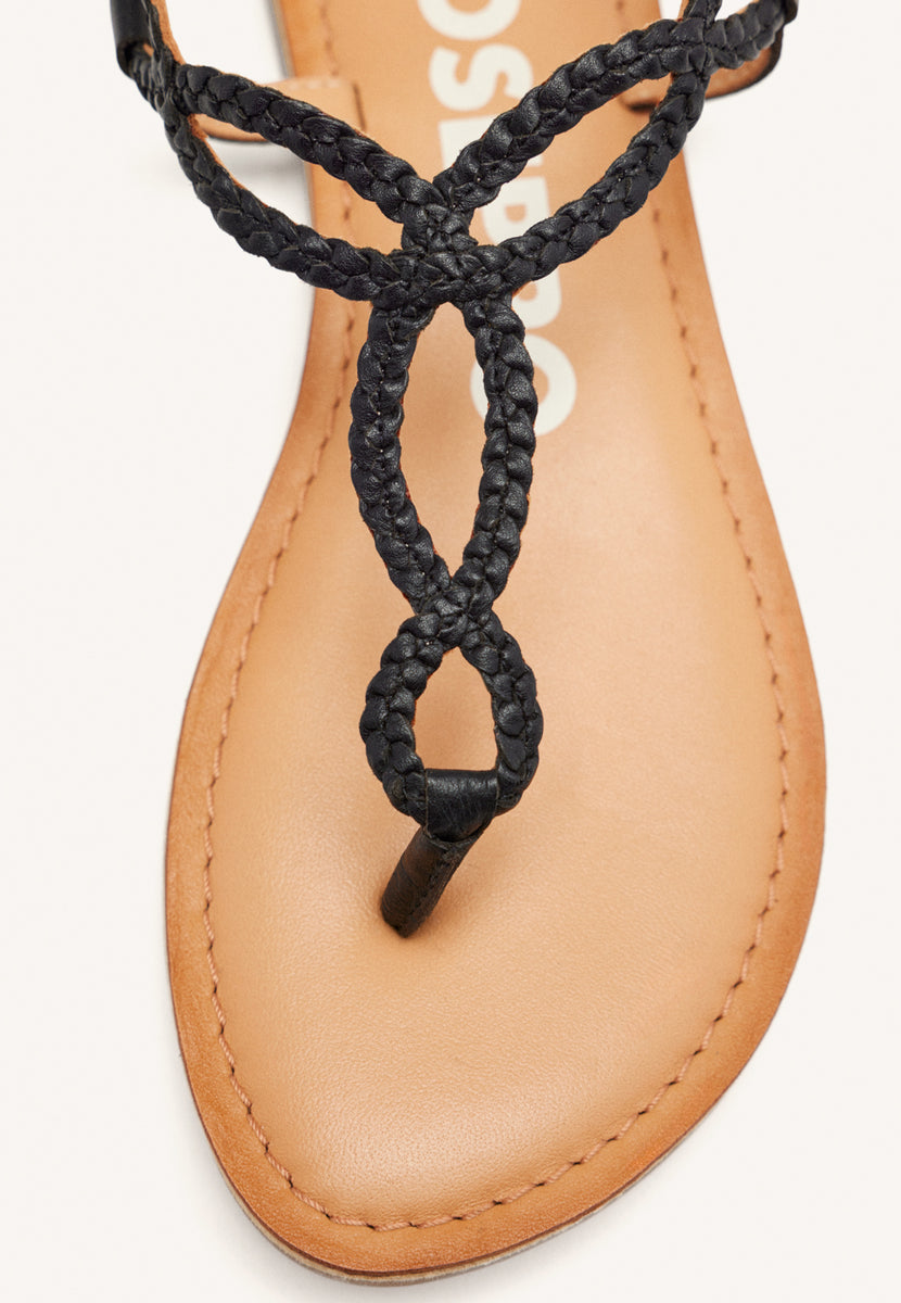 Sandalias de tiras trenzadas negras para mujer merignas