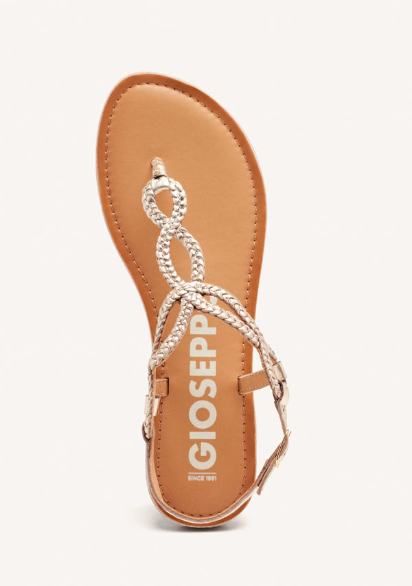 Sandalias de tiras trenzadas doradas para mujer merignas