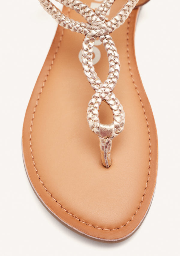 Sandalias de tiras trenzadas doradas para mujer merignas