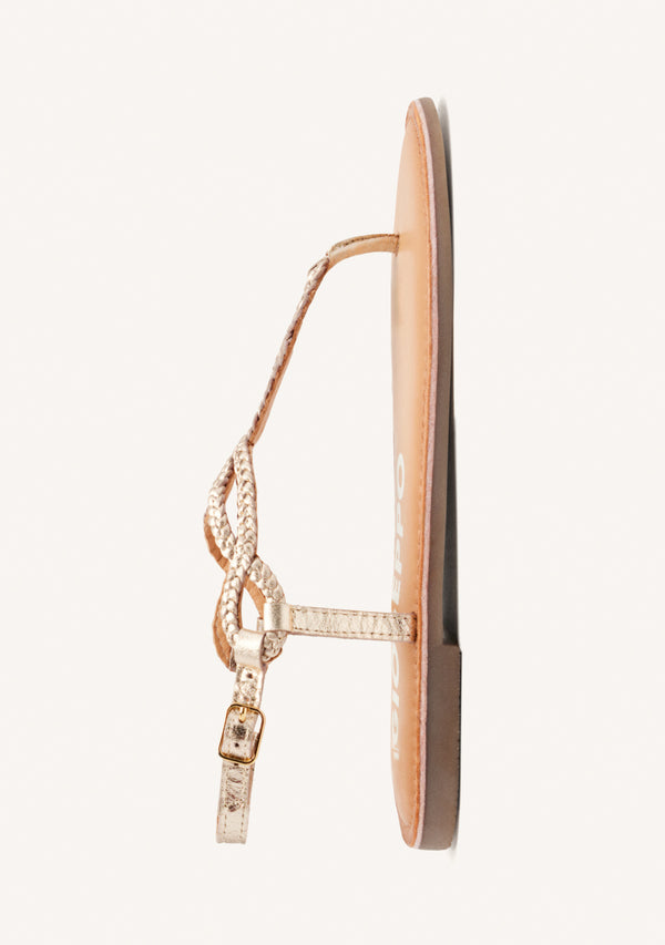 Sandalias de tiras trenzadas doradas para mujer merignas