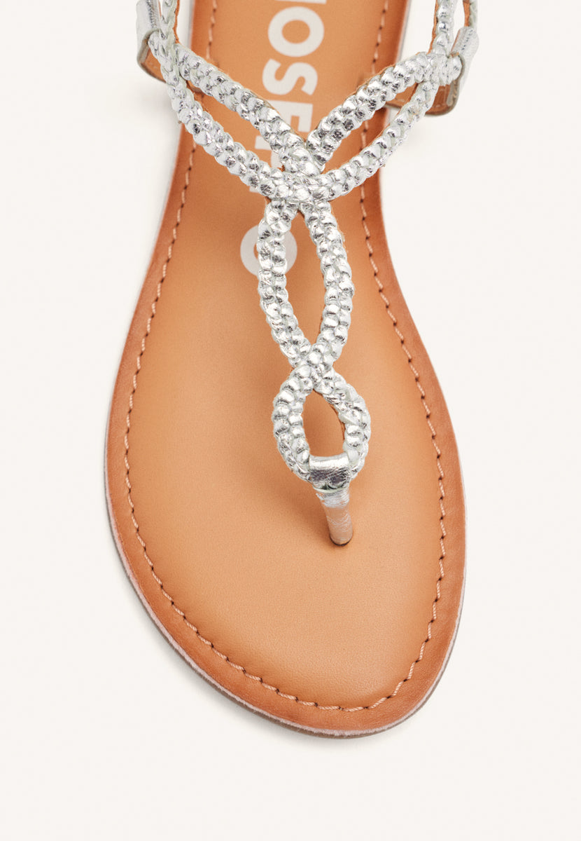 SANDALIAS DE TIRAS TRENZADAS COLOR PLATA PARA MUJER MERIGNAS