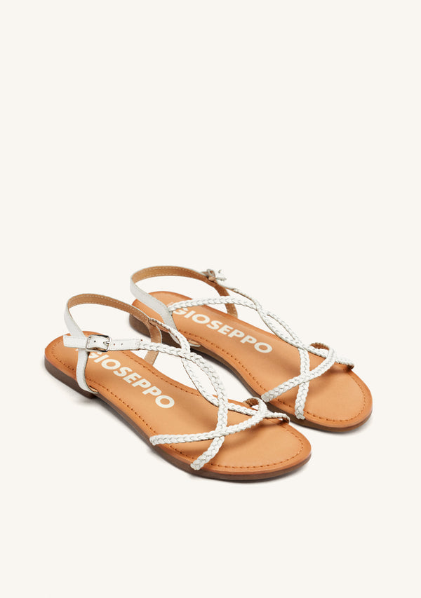 Sandalias blancas de tiras finas trenzadas para mujer nioaque