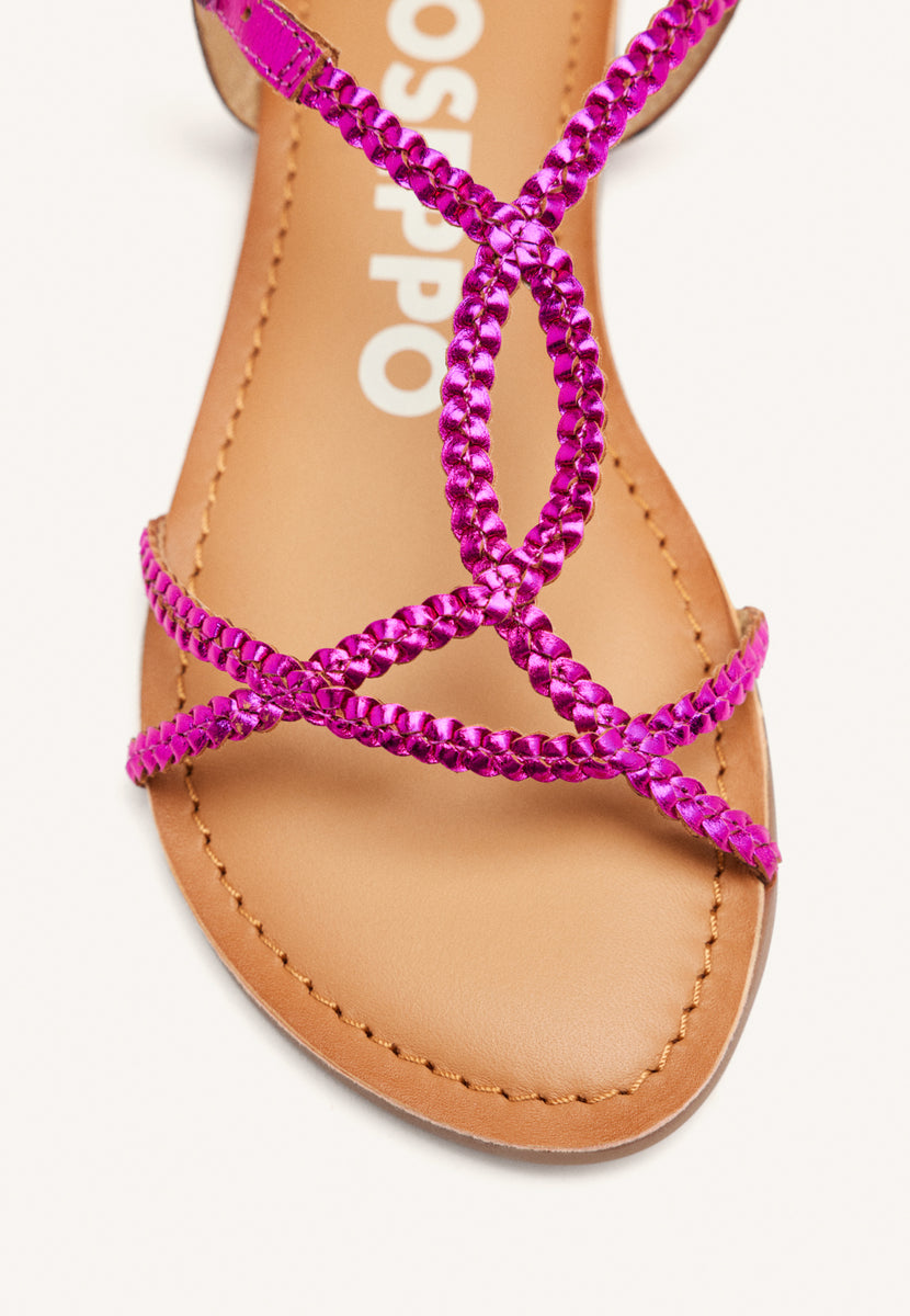SANDALIAS COLOR FUCSIA DE TIRAS FINAS TRENZADAS PARA MUJER NIOAQUE