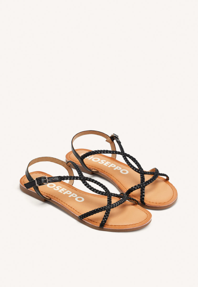 Sandalias negras de tiras finas trenzadas para mujer nioaque