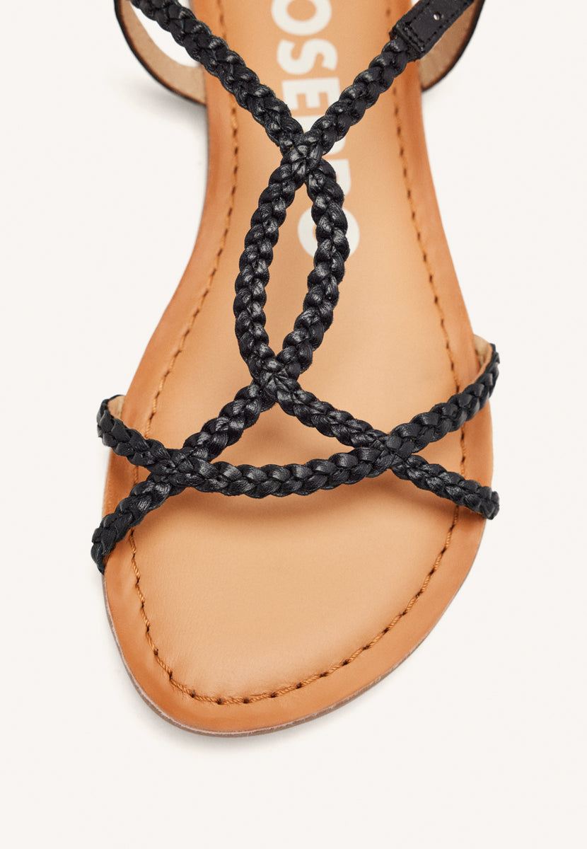 Sandalias negras de tiras finas trenzadas para mujer nioaque