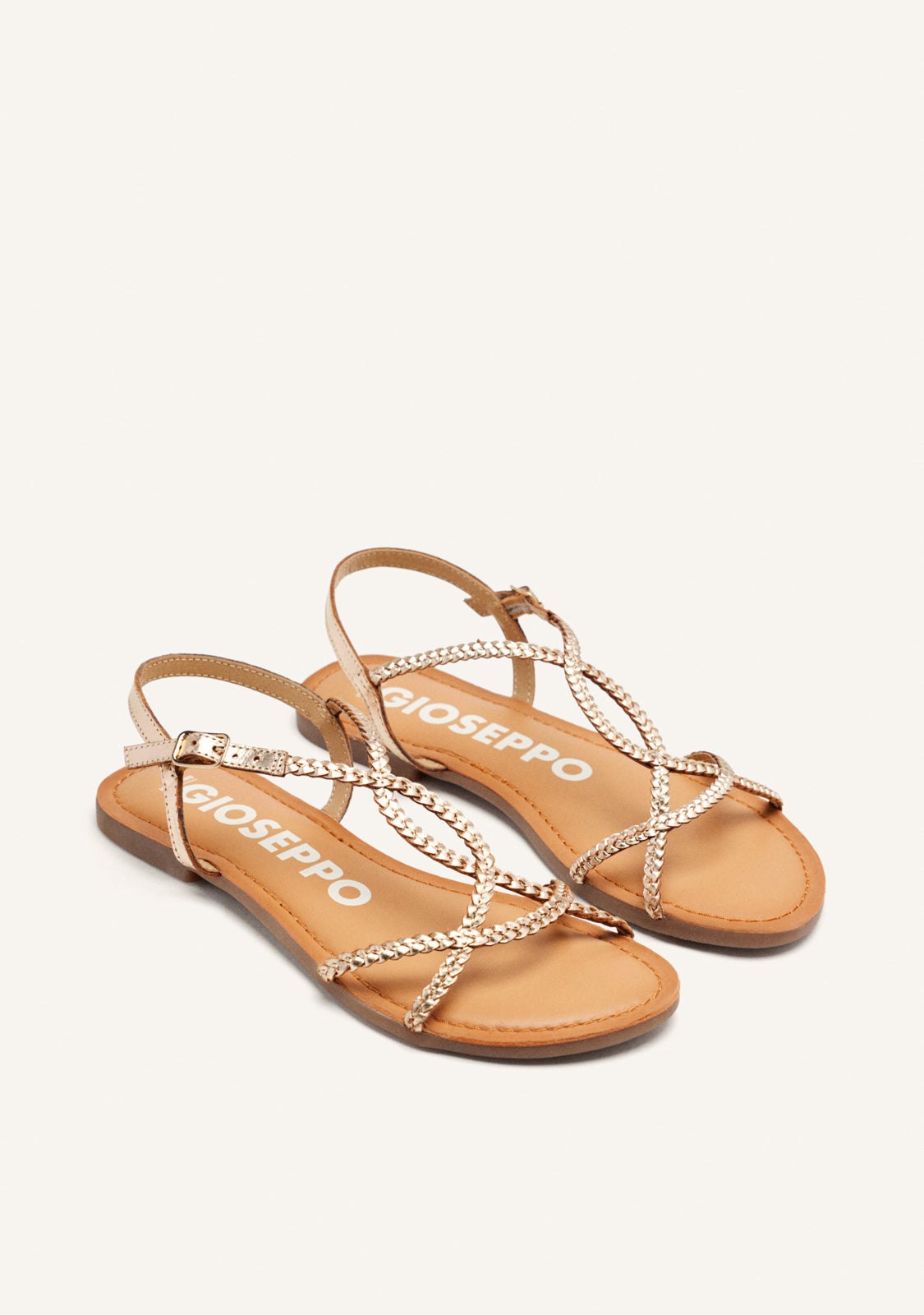 Nioaque women's gold sandals with thin braided straps