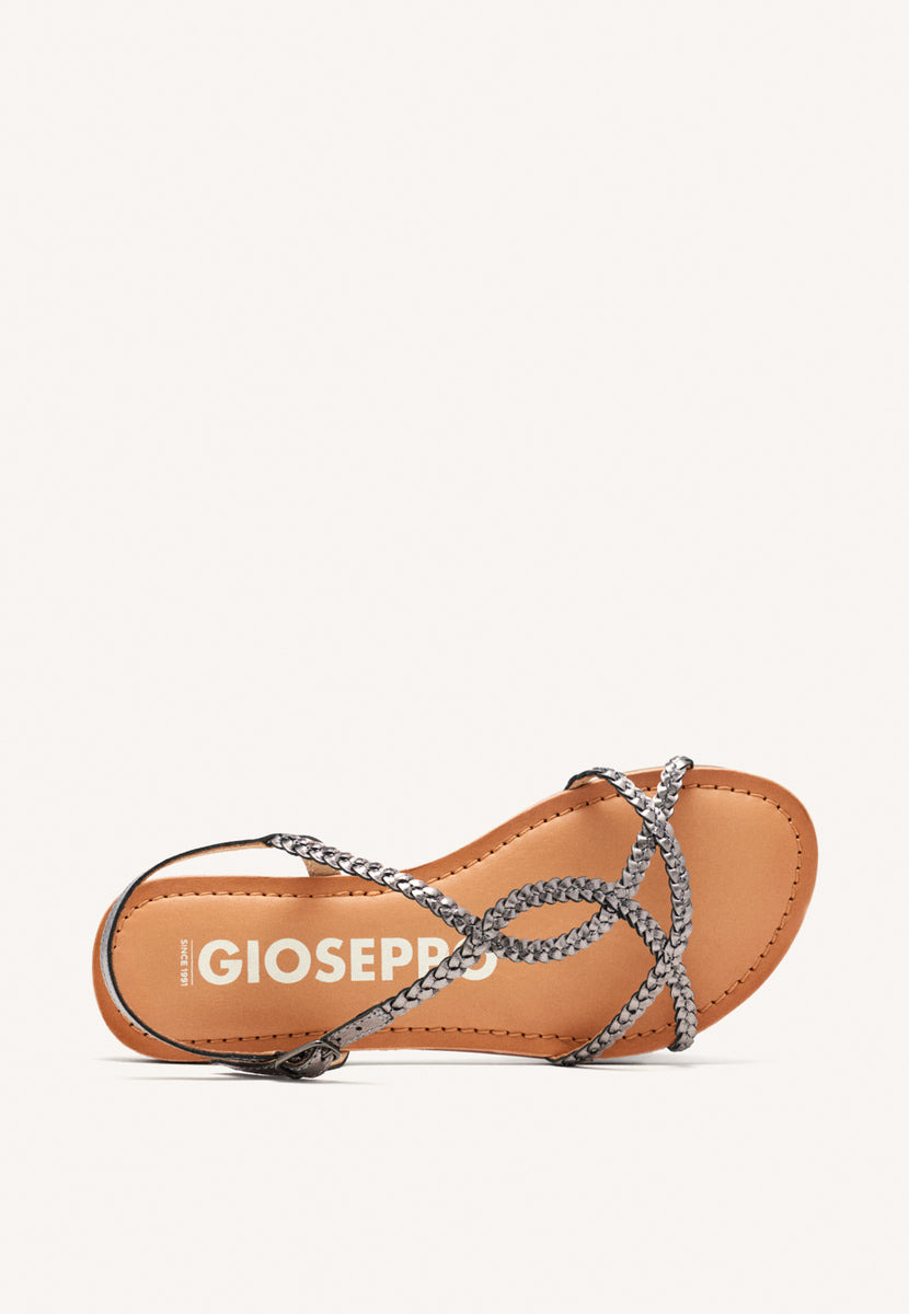 Sandalias color plomo de tiras finas trenzadas para mujer nioaque