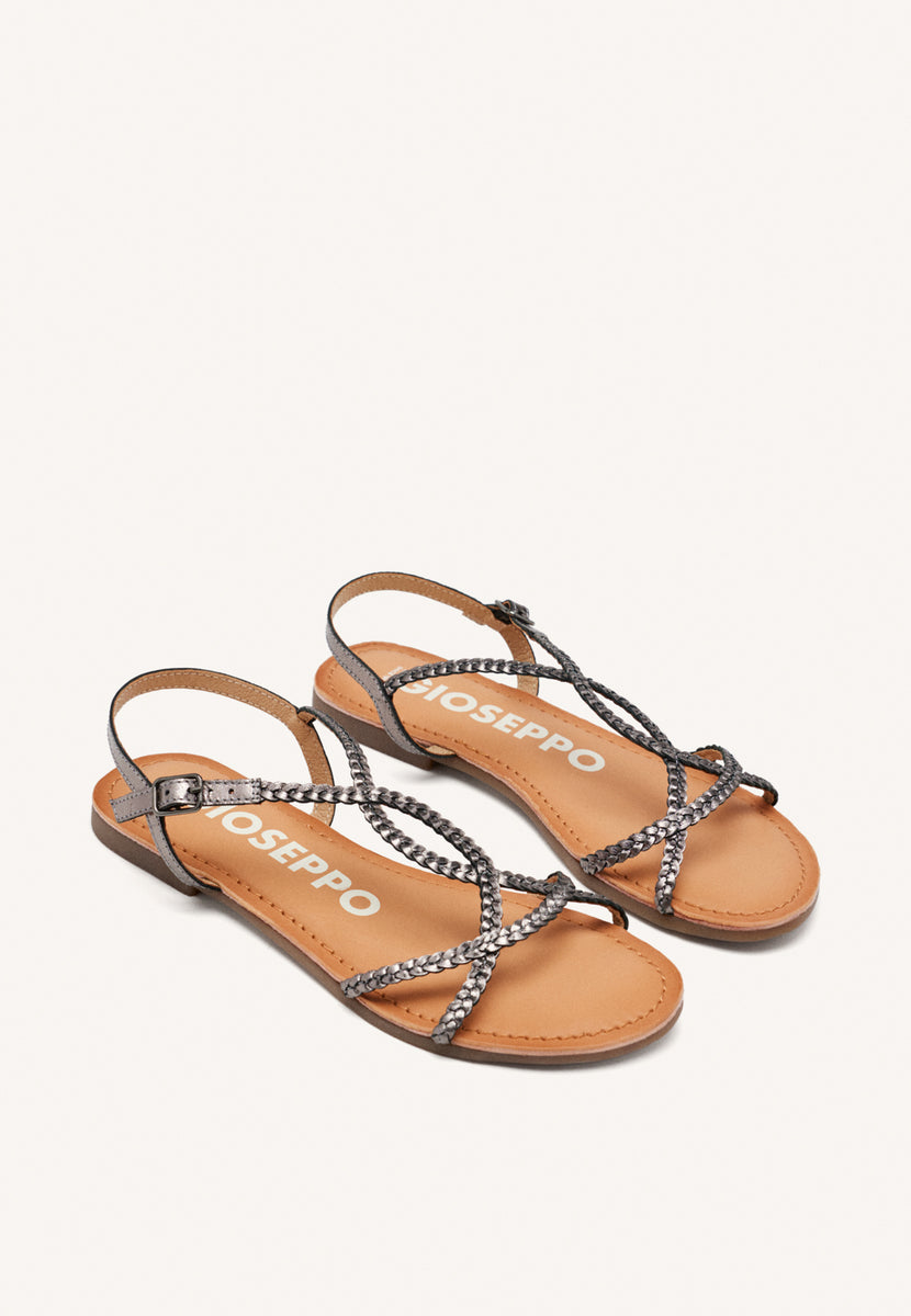 Sandalias color plomo de tiras finas trenzadas para mujer nioaque