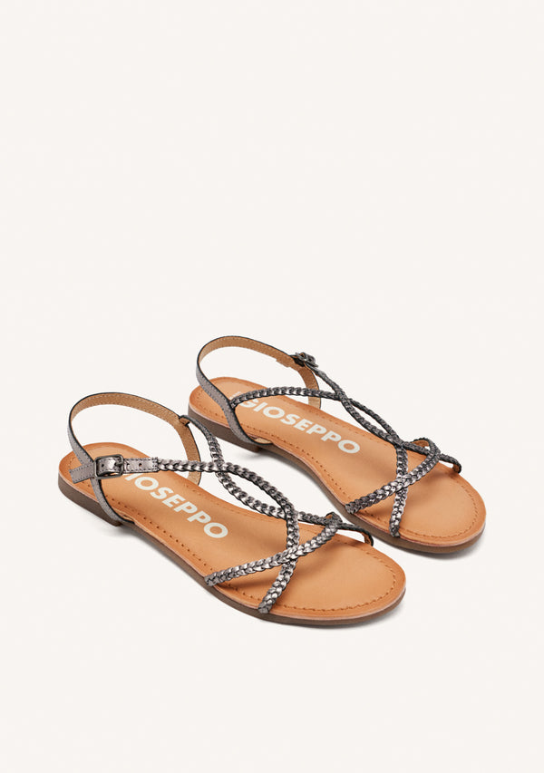 Sandalias color plomo de tiras finas trenzadas para mujer nioaque