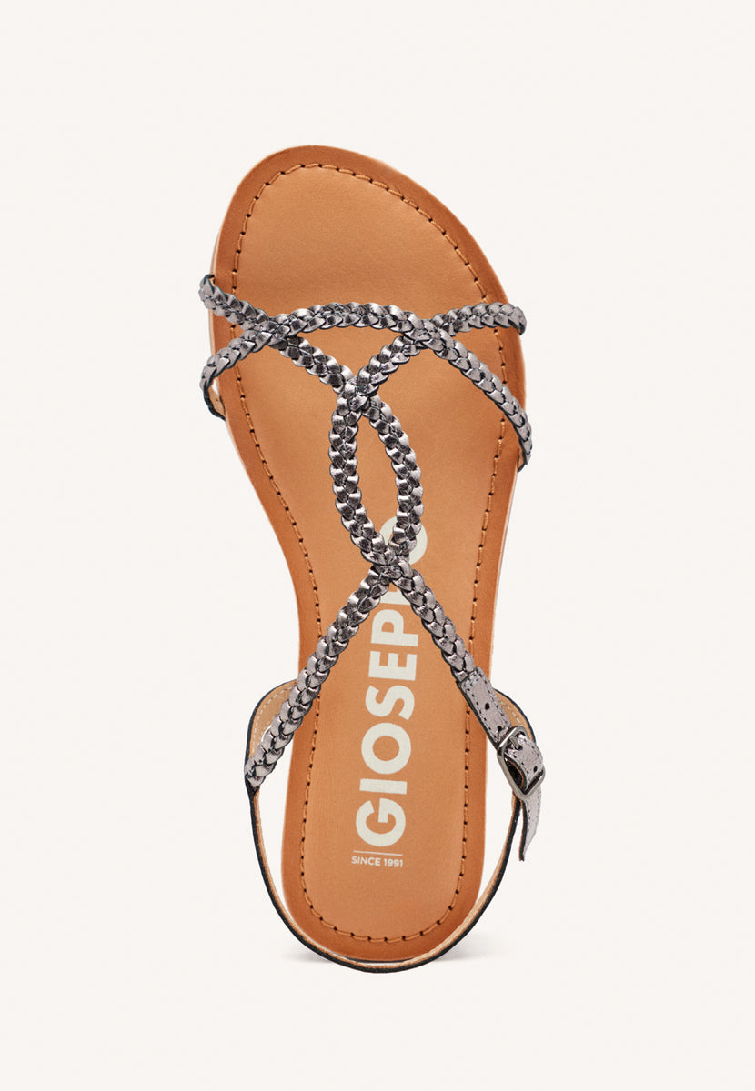Sandalias color plomo de tiras finas trenzadas para mujer nioaque
