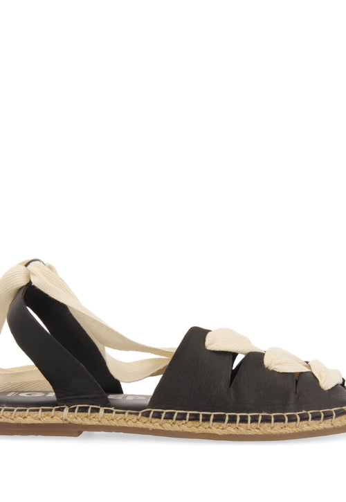 Sandalias negras de piel tipo espadrilles con cuerdas para mujer atibaia 