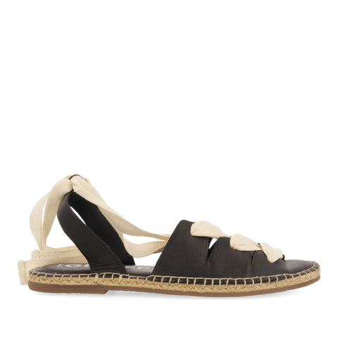 SANDALIAS NEGRAS DE PIEL TIPO ESPADRILLES CON CUERDAS PARA MUJER ATIBAIA 