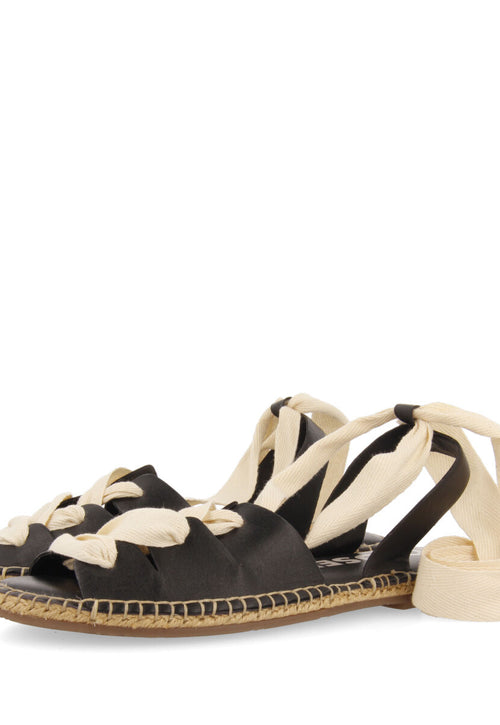 Sandalias negras de piel tipo espadrilles con cuerdas para mujer atibaia 