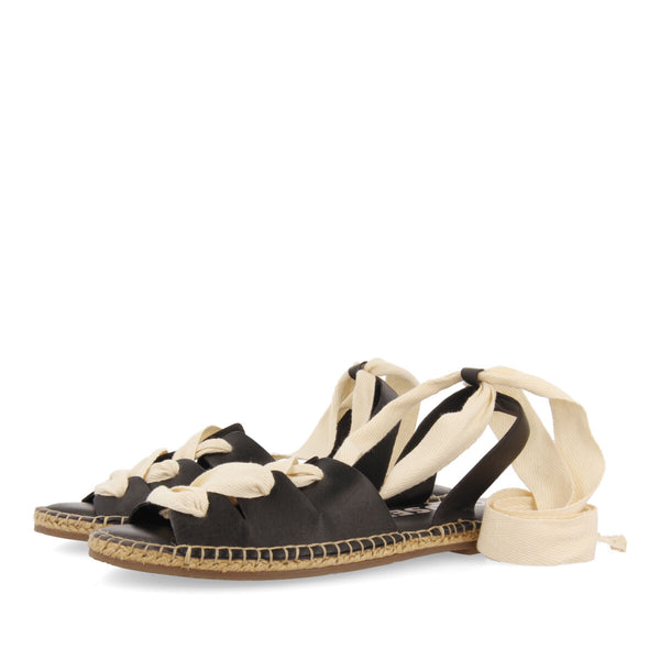 Sandalias negras de piel tipo espadrilles con cuerdas para mujer atibaia 