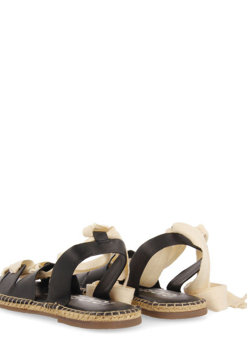 Sandalias negras de piel tipo espadrilles con cuerdas para mujer atibaia 