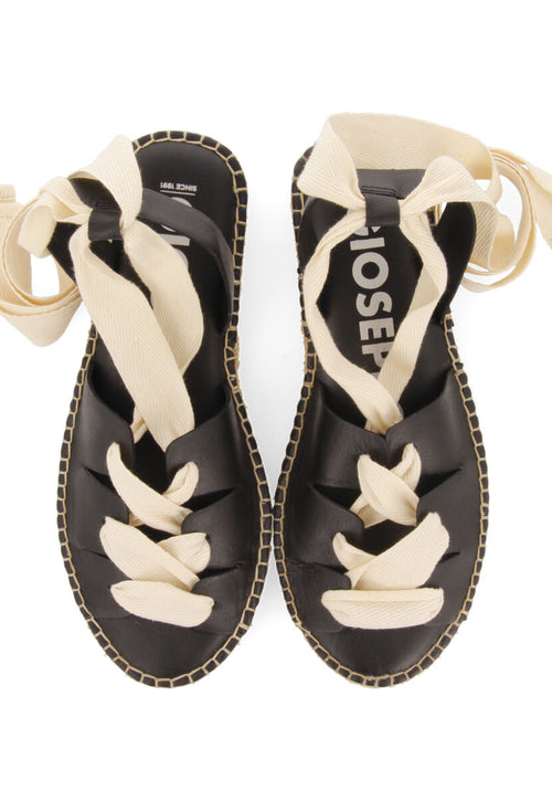 Sandalias negras de piel tipo espadrilles con cuerdas para mujer atibaia 