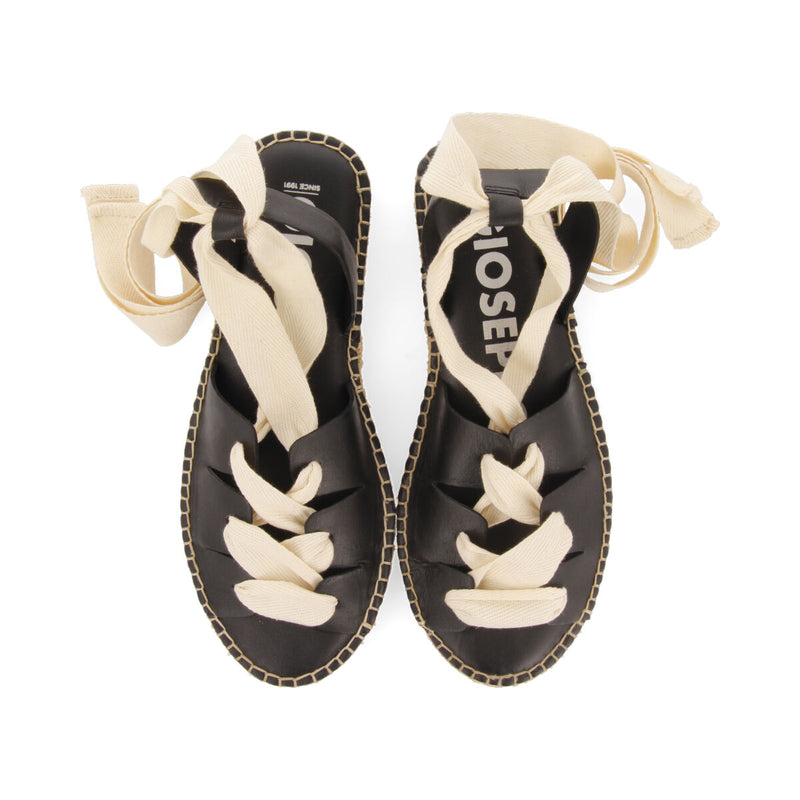 Sandalias negras de piel tipo espadrilles con cuerdas para mujer atibaia 