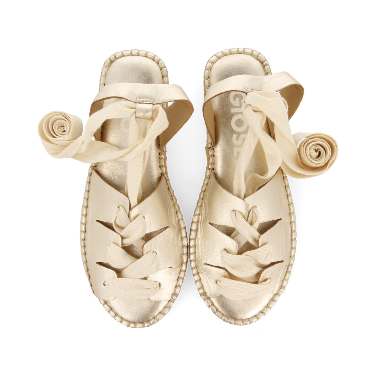 Atibaia women's gold leather espadrilles with ties