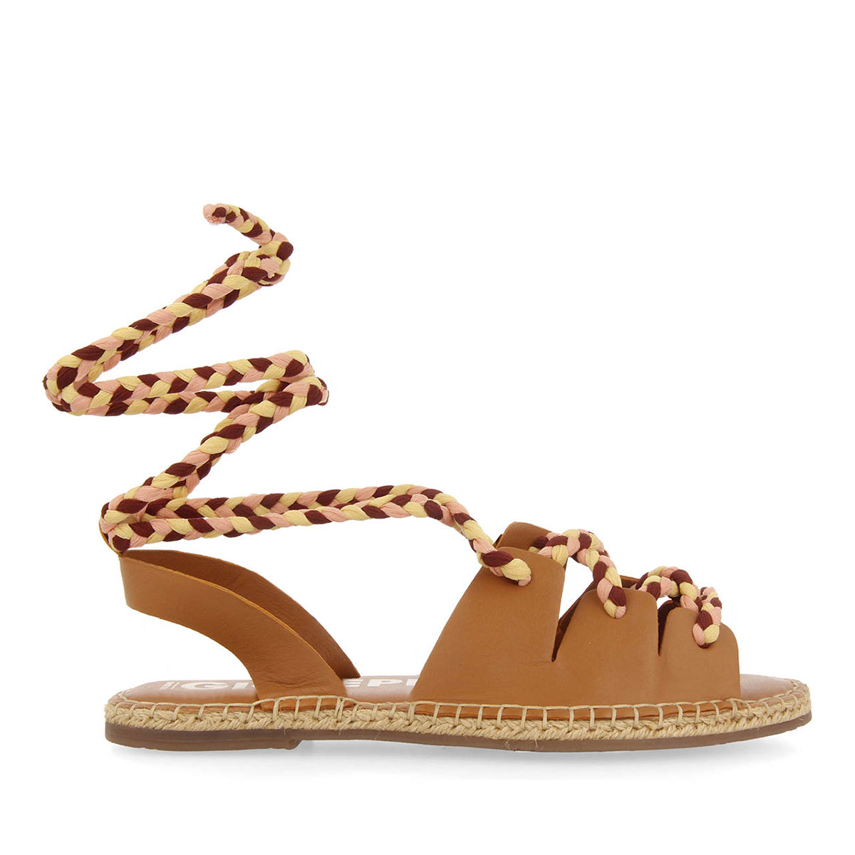 Bani women's tan leather espadrilles with braided ties