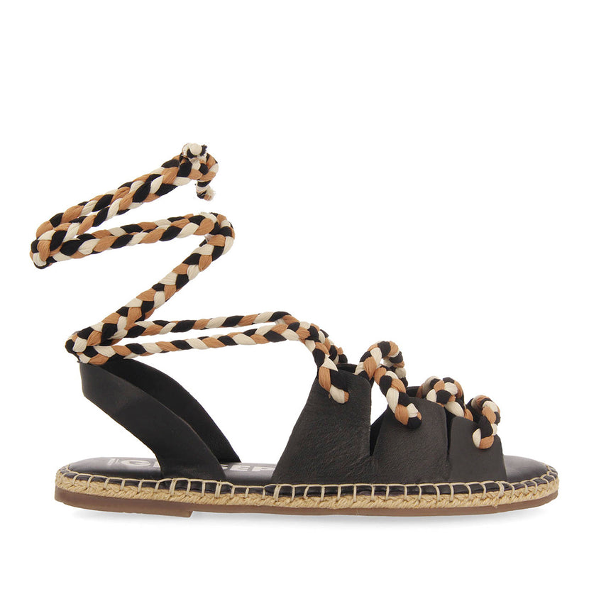 Sandalias negras de piel tipo espadrilles con cuerdas trenzadas para mujer bani  