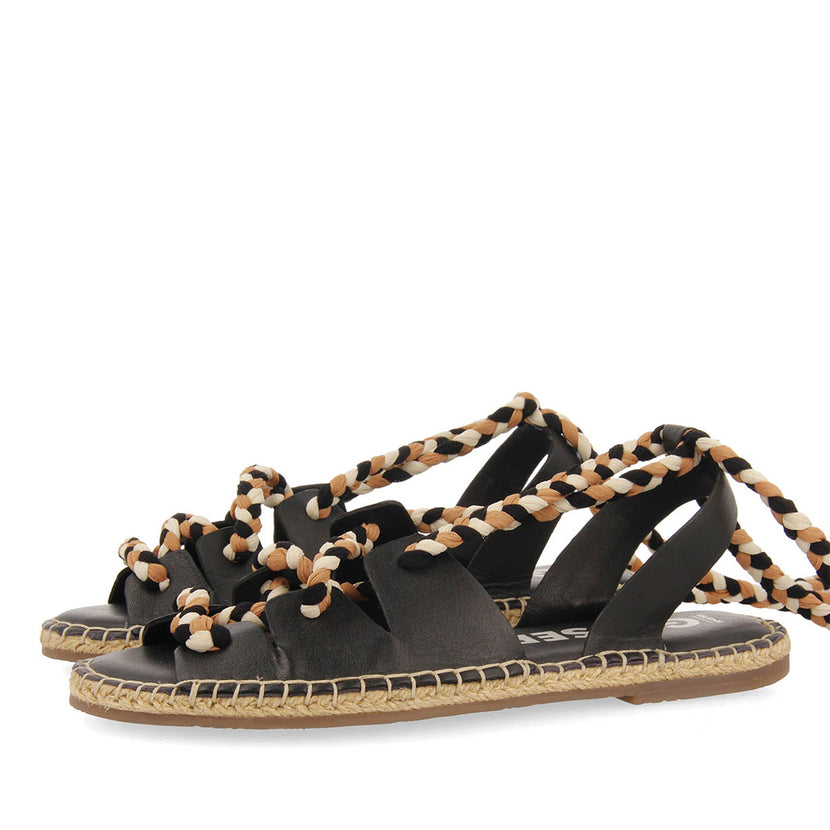 Sandalias negras de piel tipo espadrilles con cuerdas trenzadas para mujer bani  