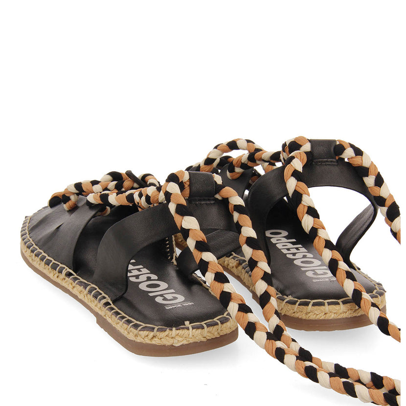 Sandalias negras de piel tipo espadrilles con cuerdas trenzadas para mujer bani  