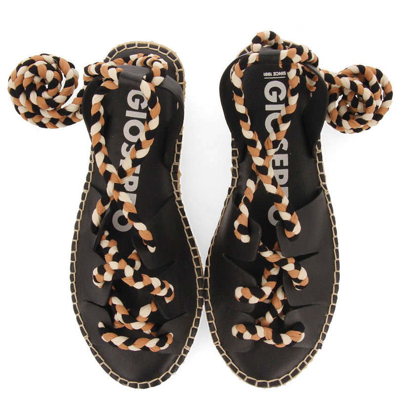 Sandalias negras de piel tipo espadrilles con cuerdas trenzadas para mujer bani  
